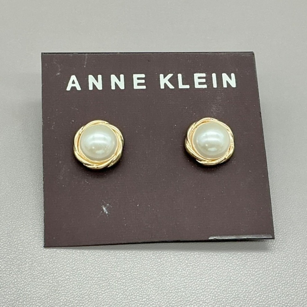 Anne Klein Faux Pearl‎ Gold Tone Stud Earrings